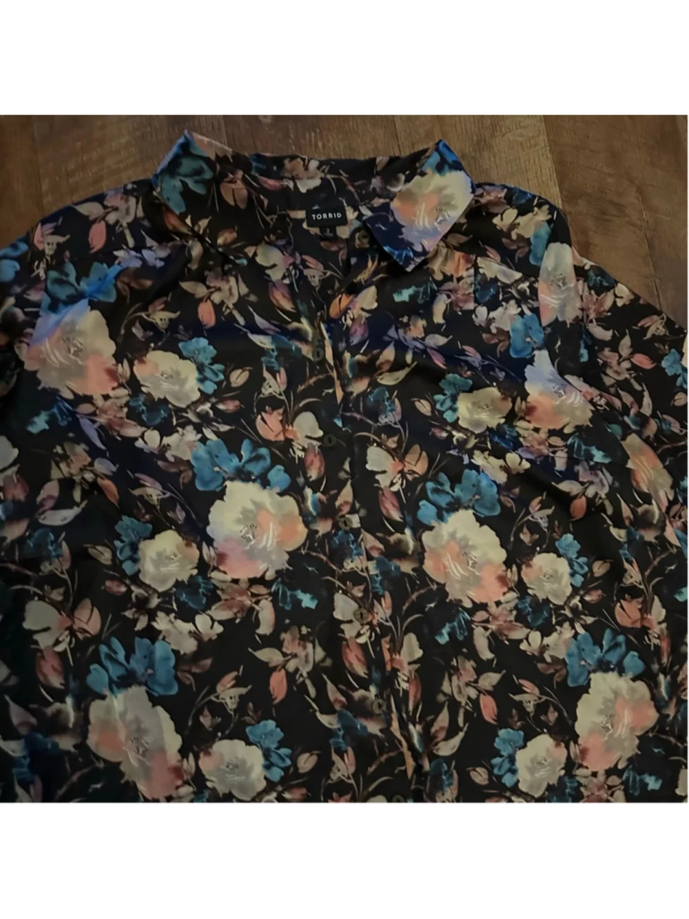 Women's Torrid Floral Button Down Shirt 2X Black Pink Blue Summer